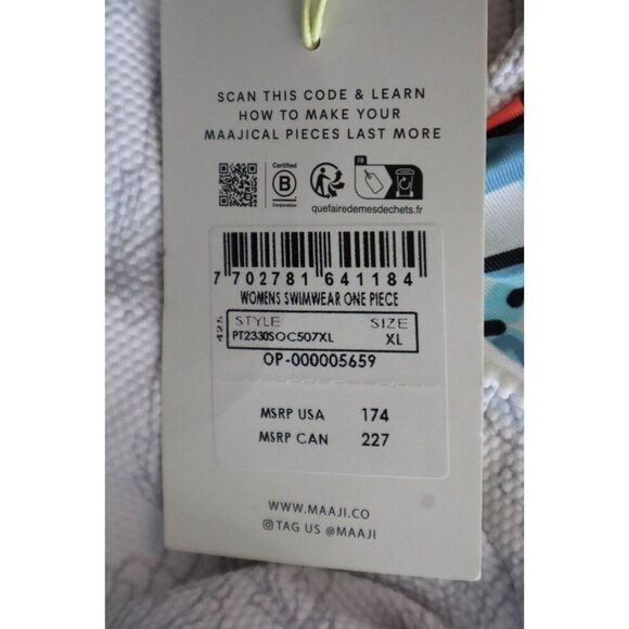 Maaji Women's Sz XL White/Multi Cuba Print 1-Pc L/S Reversible Swimsuit - Picture 6 of 10